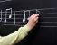 Writing musical notes on blackboard